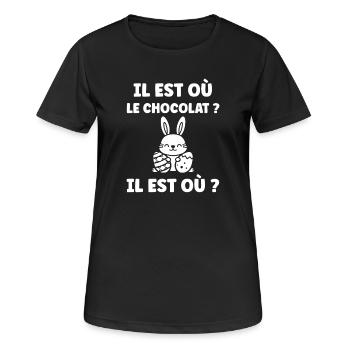 Wo ist die Schokolade? - Frauen T-Shirt atmungsaktiv - Schwarz - Vorne - AI Model Female 172 light (172cm)