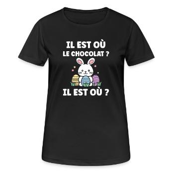 Wo ist die Schokolade? - Frauen T-Shirt atmungsaktiv - Schwarz - Vorne - AI Model Female 172 light (172cm)