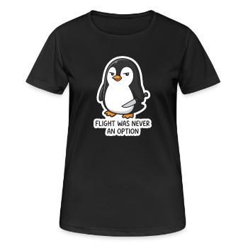 Pinguin mit Klinge - Flug war keine Option - Frauen T-Shirt atmungsaktiv - Schwarz - Vorne - AI Model Female 172 light (172cm)
