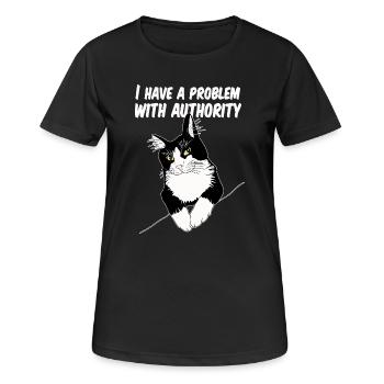 Le chat défie l’autorité - T-shirt respirant Femme - noir - Devant - AI Model Female 172 light (172cm)