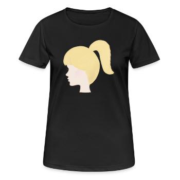 Poupée jouet à queue de cheval blonde - T-shirt respirant Femme - noir - Devant - AI Model Female 172 light (172cm)