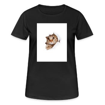 Chaton à coucou à travers une déchirure de papier - T-shirt respirant Femme - noir - Devant - AI Model Female 172 light (172cm)