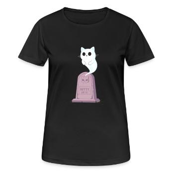 Chaton fantôme sur la pierre tombale - T-shirt respirant Femme - noir - Devant - AI Model Female 172 light (172cm)