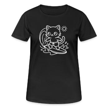 Kawaii Katze Surfer - Frauen T-Shirt atmungsaktiv - Schwarz - Vorne - AI Model Female 172 light (172cm)