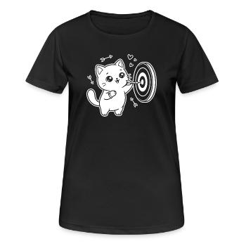 Kawaii Cat Darts Player - Women's Breathable T-Shirt - black - Front - AI Model Female 172 light (172cm)
