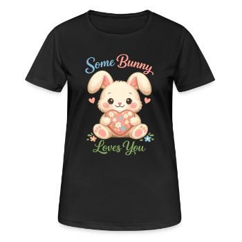 Süßer Osterhase mit buntem Ei  - Frauen T-Shirt atmungsaktiv - Schwarz - Vorne - AI Model Female 172 light (172cm)