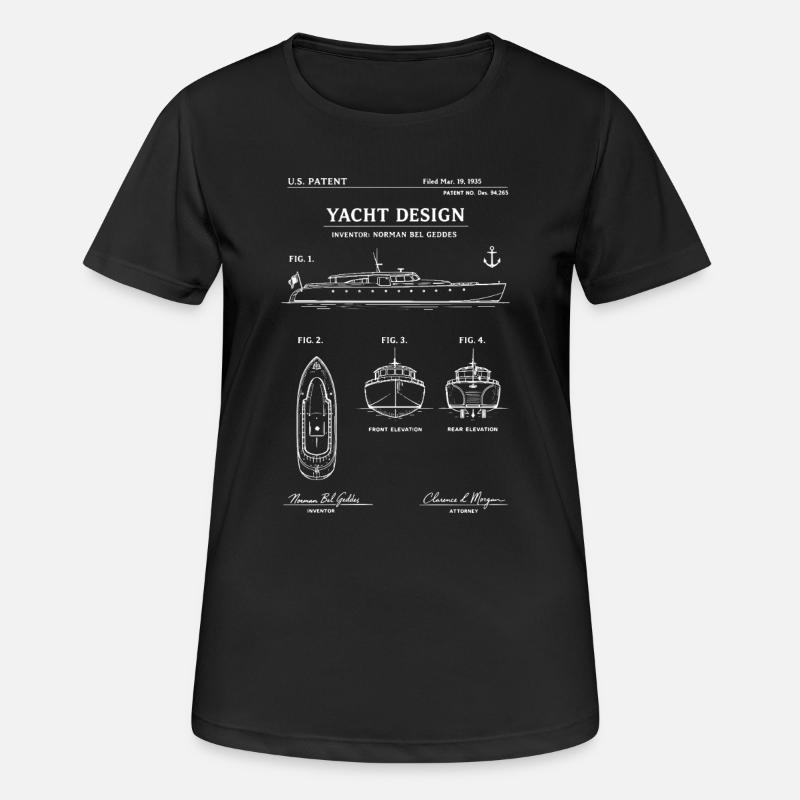 Yacht Blueprint Line Art - Women's Breathable T-Shirt - black