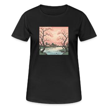 Traditioneller Japanischer Kirschblüten - Frauen T-Shirt atmungsaktiv - Schwarz - Vorne - AI Model Female 172 light (172cm)