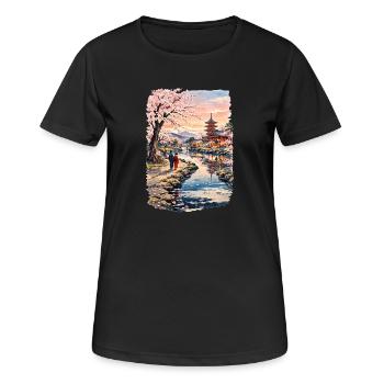 Traditioneller Japanischer Kirschblüten - Frauen T-Shirt atmungsaktiv - Schwarz - Vorne - AI Model Female 172 light (172cm)