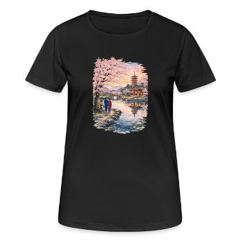 Traditioneller Japanischer Kirschblüten - Frauen T-Shirt atmungsaktiv - Schwarz - Vorne - AI Model Female 172 light (172cm)