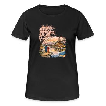 Traditioneller Japanischer Kirschblüten - Frauen T-Shirt atmungsaktiv - Schwarz - Vorne - AI Model Female 172 light (172cm)