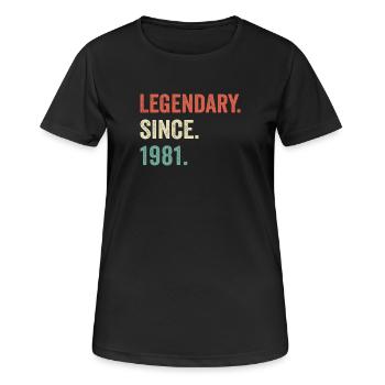 legendär seit 1981 - Frauen T-Shirt atmungsaktiv - Schwarz - Vorne - AI Model Female 172 light (172cm)