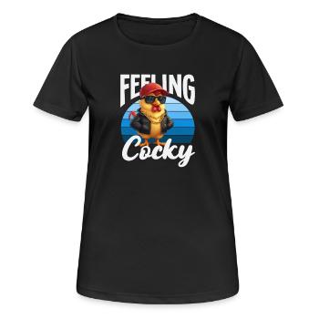 Jeu de mots drôle avec le coq qui se sent arrogant - T-shirt respirant Femme - noir - Devant - AI Model Female 172 light (172cm)