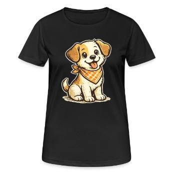Kuschelhund mit Orangen Bandana - Frauen T-Shirt atmungsaktiv - Schwarz - Vorne - AI Model Female 172 light (172cm)