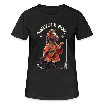 Ukulele girl horse - Frauen T-Shirt atmungsaktiv - Schwarz - Vorne - AI Model Female 172 light (172cm)