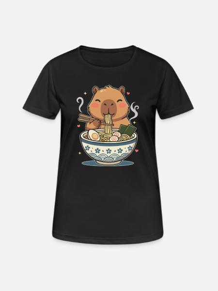 Ramen Cute Kawaii Capybara - Women's Breathable T-Shirt - black