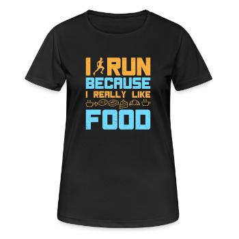 Courir Je cours J’aime la nourriture Marathon - T-shirt respirant Femme - noir - Devant - AI Model Female 172 light (172cm)