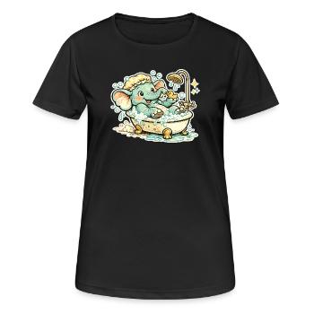 Kleiner Elefant im Bad Duschspaß - Frauen T-Shirt atmungsaktiv - Schwarz - Vorne - AI Model Female 172 light (172cm)