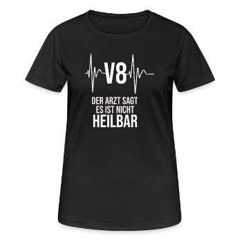 V8 Liebhaber Shirt - Autoliebhaber Shirt - V8  - Frauen T-Shirt atmungsaktiv - Schwarz - Vorne - AI Model Female 172 light (172cm)