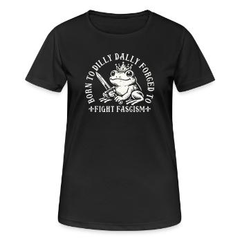 Lustiges Antifa Frosch Design Born To Dilly Dally - Frauen T-Shirt atmungsaktiv - Schwarz - Vorne - AI Model Female 172 light (172cm)