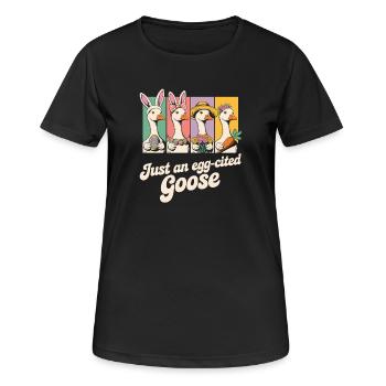 Just an egg-cited Goose Panels - Frauen T-Shirt atmungsaktiv - Schwarz - Vorne - AI Model Female 172 light (172cm)