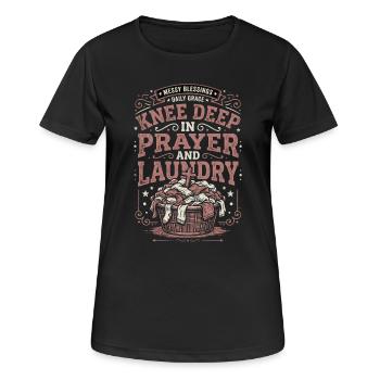 Knee Deep In Prayer And Laundry Messy Blessings - Frauen T-Shirt atmungsaktiv - Schwarz - Vorne - AI Model Female 172 light (172cm)
