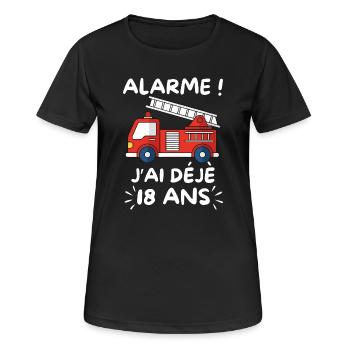 Alarme J’ai Déjà 18 Ans, Anniversaire Pompier - T-shirt respirant Femme - noir - Devant - AI Model Female 172 light (172cm)