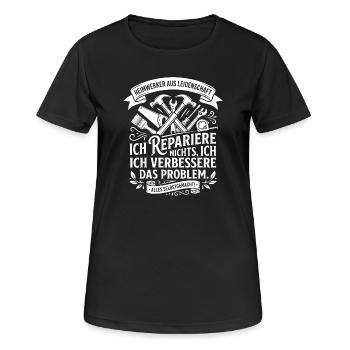 Ich repariere, ich verbessere das Problem - Frauen T-Shirt atmungsaktiv - Schwarz - Vorne - AI Model Female 172 light (172cm)