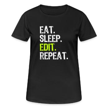Mange, dors, édite, répète - T-shirt respirant Femme - noir - Devant - AI Model Female 172 light (172cm)
