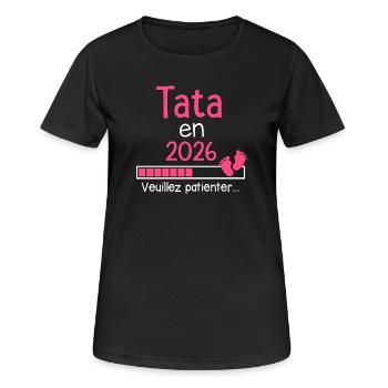 Tata en 2026 cadeau future Tante - T-shirt respirant Femme - noir - Devant - AI Model Female 172 light (172cm)