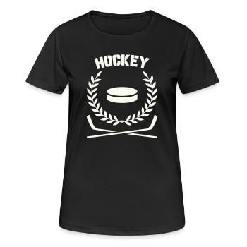 Hockey Emblem mit Scheibe und Lorbeer - Frauen T-Shirt atmungsaktiv - Schwarz - Vorne - AI Model Female 172 light (172cm)