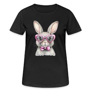Verspielter Hase mit herzförmiger Sonnenbrille - Frauen T-Shirt atmungsaktiv - Schwarz - Vorne - AI Model Female 172 light (172cm)