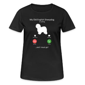 Old English Sheepdog Calling Phone Screen - Women's Breathable T-Shirt - black - Front - AI Model Female 172 light (172cm)
