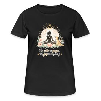My peace is yoga, my joy is my dog - Women's Breathable T-Shirt - black - Front - AI Model Female 172 light (172cm)