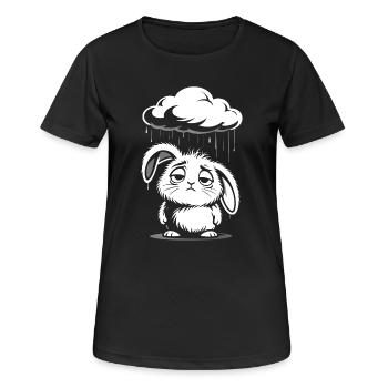 Trauriger Hase - Niedliches Regenwolke Design - Frauen T-Shirt atmungsaktiv - Schwarz - Vorne - AI Model Female 172 light (172cm)
