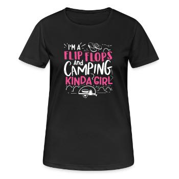 Flip Flops Camping Girl - Women's Breathable T-Shirt - black - Front - AI Model Female 172 light (172cm)