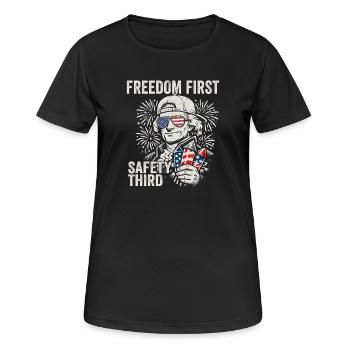 Freedom first, security in third place. Jef - Women's Breathable T-Shirt - black - Front - AI Model Female 172 light (172cm)