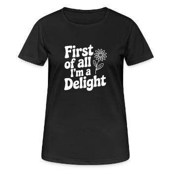 Zunächst einmal bin ich eine Freude - Frauen T-Shirt atmungsaktiv - Schwarz - Vorne - AI Model Female 172 light (172cm)