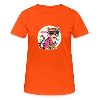 Neon Tiger with Retro Glasses - Women's Breathable T-Shirt - neon orange - Front - AI Model Female 172 dark (172cm)