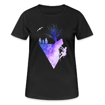 Rock Climbing Nature Watercolor Silhouette - Frauen T-Shirt atmungsaktiv - Schwarz - Vorne - AI Model Female 172 light (172cm)