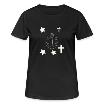 Anker, Sterne und Kreuze - Frauen T-Shirt atmungsaktiv - Schwarz - Vorne - AI Model Female 172 light (172cm)