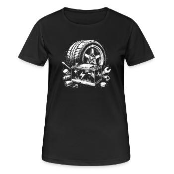 Car Tire Battery Workshop Screwdriver Design - Women's Breathable T-Shirt - black - Front - AI Model Female 172 light (172cm)