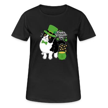 Le chat de Saint Patrick avec un pot d’or - T-shirt respirant Femme - noir - Devant - AI Model Female 172 light (172cm)