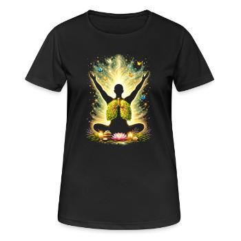 Meditation Atmung Natur Lunge Design  - Frauen T-Shirt atmungsaktiv - Schwarz - Vorne - AI Model Female 172 light (172cm)