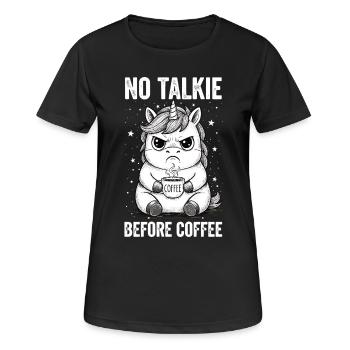 No conversation in front of coffee lover unicorn - Women's Breathable T-Shirt - black - Front - AI Model Female 172 light (172cm)
