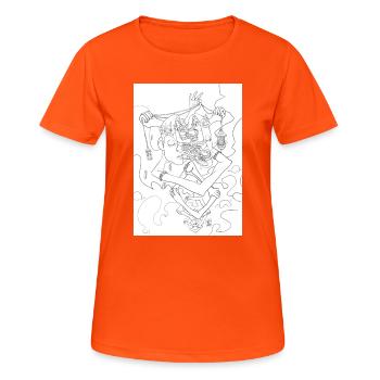 Isolated Craziness, Black and White variant - T-shirt respirant Femme - orange néon - Devant - AI Model Female 172 dark (172cm)