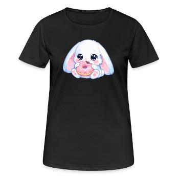 Kawaii Hase mit Donut - Frauen T-Shirt atmungsaktiv - Schwarz - Vorne - AI Model Female 172 light (172cm)