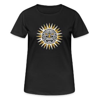 Sun-Maya-Inka-Gold- und Weißtotemgottheit - Frauen T-Shirt atmungsaktiv - Schwarz - Vorne - AI Model Female 172 light (172cm)