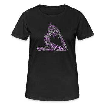Pilates Wordcloud Core Balance Strength Fitness - Women's Breathable T-Shirt - black - Front - AI Model Female 172 light (172cm)