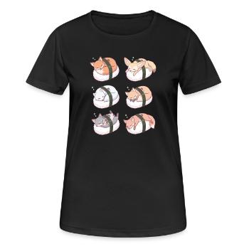 Kawaii Fox Sushi Nigiri Cute Sleeping Kitsune  - Women's Breathable T-Shirt - black - Front - AI Model Female 172 light (172cm)